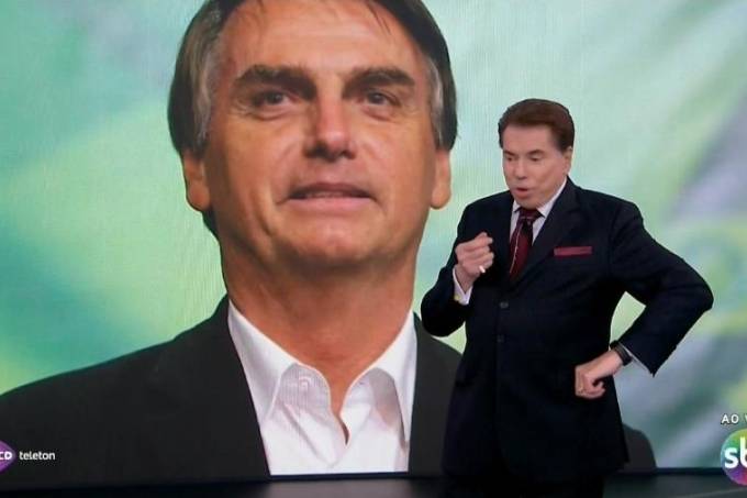 Silvio Santos e Bolsonaro, em ligação ao vivo em rede nacional: troca de elogios  (Reprodução/VEJA)